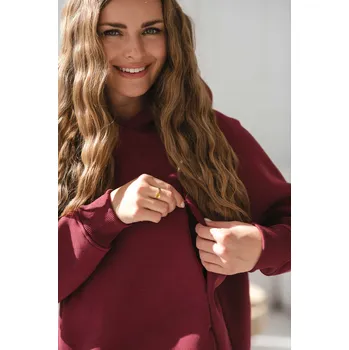 Těhotenská mikina Zateplená těhotenská a kojicí mikina Motherhood 3v1 – burgundy, bavlna Velikost: XL