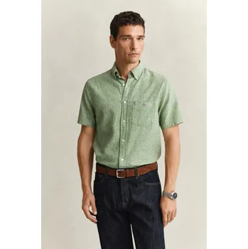 KOŠILE GANT REG COTTON LINEN SS SHIRT HERB GREEN