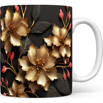 Hrnek s květinami na černém pozadí