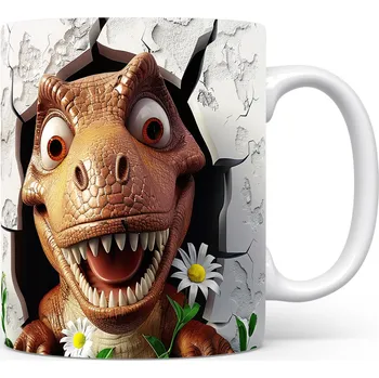 Hrnek s dinosaurusem 3D efektem – černobílým motivem