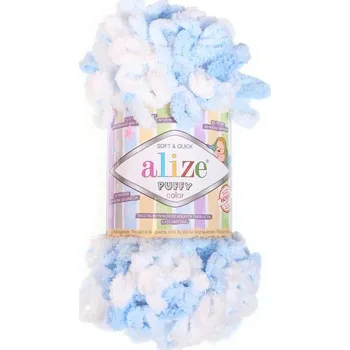 Příze Puffy color, 5865, modrá, bílá