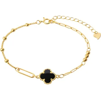 Náramek Flamenco Mystique Náramek z chirurgické oceli pokovený 14k zlatem, černý jetel BST1599