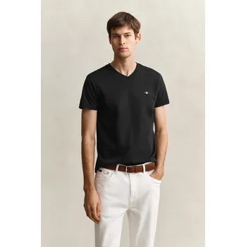 Pánské oblečení TRIČKO GANT SLIM SHIELD V-NECK T-SHIRT BLACK