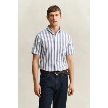 KOŠILE GANT REG COTTON LINEN STRIPE SS SHIRT VINTAGE BLUE