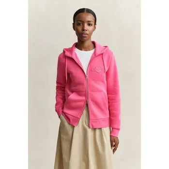 Dámská mikina MIKINA GANT REG TONAL SHIELD ZIP HOODIE BRIGHT FUSCHIA