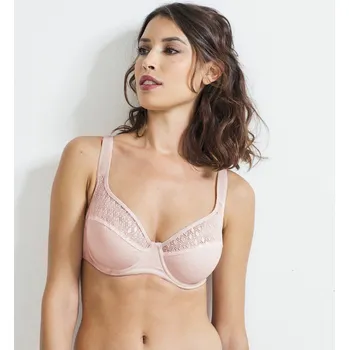 Podprsenka Blancheporte Podprsenka Coria z bavlny a krajky, s kosticemi pudrová 80B