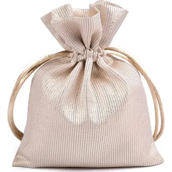 Dárkový pytlík 10x13 cm saténový s lurexem - 2 krémová zlatá