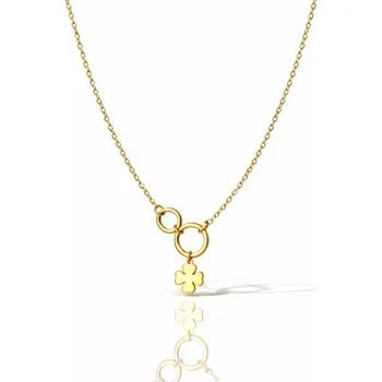 Náhrdelník Flamenco Mystique Náhrdelník z chirurgické oceli pokovený 14k zlatem s propletenými kroužky z jetelového dřeva NST2243