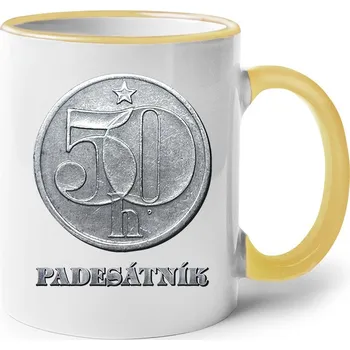 Keramický hrnek padesátník, Barva Žlutá, Velikost 330 ml, Canvas Keramický hrnek s barevným uchem Bezvatriko.cz 2844