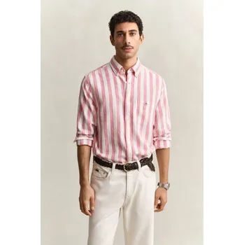 Pánská košile KOŠILE GANT REG COTTON LINEN STRIPE SHIRT ROSE PINK