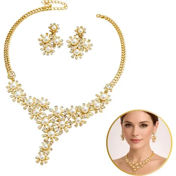 Náhrdelník Flamenco Mystique Elegantní sada šperků s perlami a krystaly – náhrdelník + náušnice, zlato N1071Z