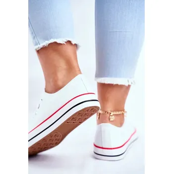 Dámská obuv Dámské Klasické Tenisky Bílé S červeným Lemováním Ecoma 38
