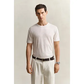 Pánské tričko TRIČKO GANT LINEN SS T-SHIRT CREAMED WHITE