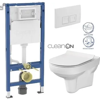 WC sada GEBERIT DuofixBasic s bílým tlačítkem DELTA50 + WC CERSANIT CITY NEW CLEANON + WC SEDÁTKO SLIM 458.103.00.2 50BI CI2