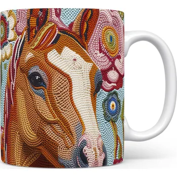 Hrnek s koněm a květinami