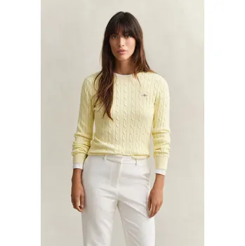 Dámský svetr SVETR GANT STRETCH COTTON CABLE C-NECK VANILLA YELLOW