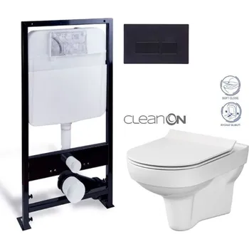 WC sedátko PRIM předstěnový instalační systém s černým tlačítkem 20/0044 + WC CERSANIT CITY NEW CLEANON + WC SEDÁTKO SLIM PRIM_20/0026 44 CI2