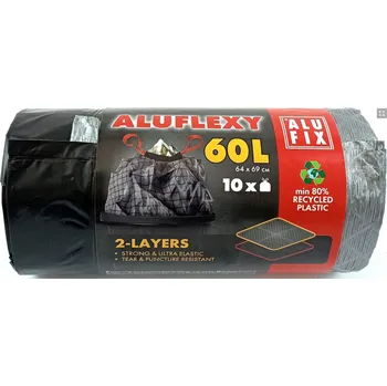 Pytle na odpadky Sáček do koše 60l/64x69/10ks ALUFIX FLEXY 2-vrstvé, zatahovací, stříbrnočerné