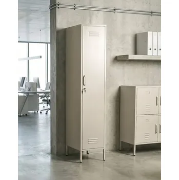 Šatní skříň Kovová skříň světle béžová kovová 185 cm vysoká moderní s uzamykatelnými dveřmi 2 háčky na dveře 5 přihrádek obývací pokoj ložnice hala kancelář Beliani