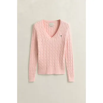Dámský svetr SVETR GANT STRETCH COTTON CABLE V-NECK APRICOT PINK
