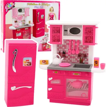 Panenka LEAN Toys Kuchyňská sada pro panenky – lednice, trouba, doplňky, růžová