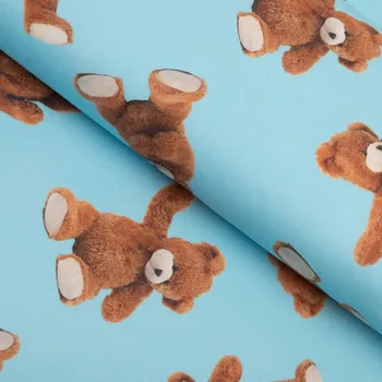 Dětská bavlněná látka/plátno Sandra SA-724 Plyšoví medvídci na modrém - šířka 150 cm