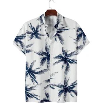 Pánská košile Pánská košile s krátkým rukávem Potisk palm Zapínání na knoflíky Výstřih do V Letní styl Polyester a spandex modrá XS