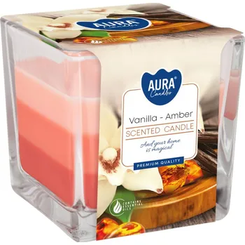 Svíčka Svíce tříbarevná vonná ve skle Vanilla Amber