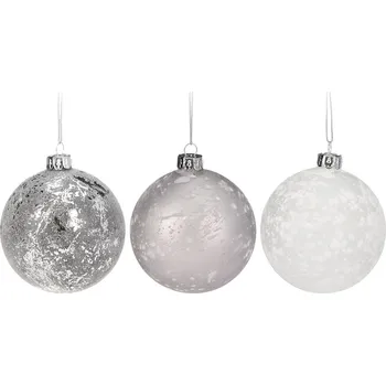 Vánoční dekorace H&L Set 3 ks - Vánoční skleněná ozdoba koule 8cm, bílá/stříbrná