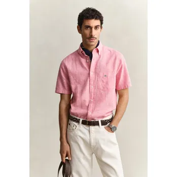 Pánské oblečení KOŠILE GANT REG COTTON LINEN SS SHIRT ROSE PINK