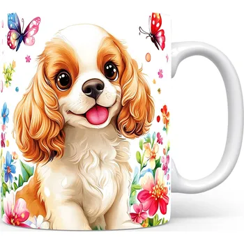 Hrnek s cavalierem a květinami v malířském stylu