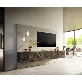 Televizní stolek DELIFE TV stolek Cuor 220 cm keramika Emperador Extra Lucidato tmavě hnědá 1 výklopná dvířka 2 zásuvky závěsný