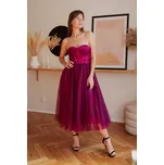 Eva & Lola Purpurové midi šaty s korzetem a týlní sukní