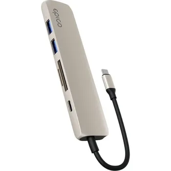 USB hub Epico 6v1 hliníkový USB-C 8K hub - bílá