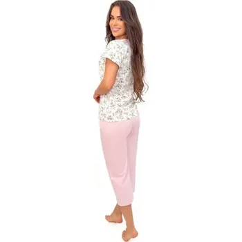 Dámské pyžamo Dámské 3/4 pyžamo Donna Emilia Ecru-růžová S(36)