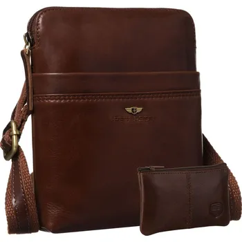 praktická pánská taška přes rameno z pravé kůže s kapsami Barva: Hnědá