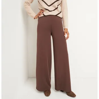 Dámské kalhoty Široké žerzejové kalhoty s pružným pasem čokoládová 50