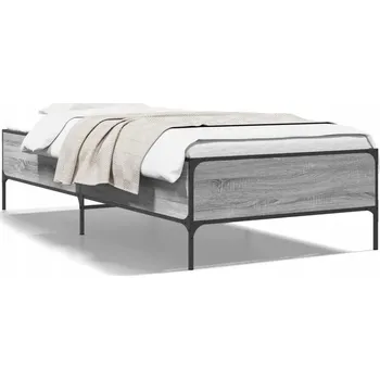 Postel Rám postele 203x93x44 cm, šedý dub sonoma, kovové nohy, překližka