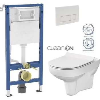WC sada GEBERIT DuofixBasic s bílým tlačítkem DELTA51 + WC CERSANIT CITY NEW CLEANON + WC SEDÁTKO SLIM 458.103.00.2 51BI CI2