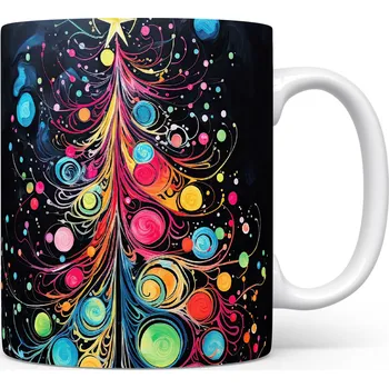 Hrnek s barevným vánočním stromkem - vánoční motiv