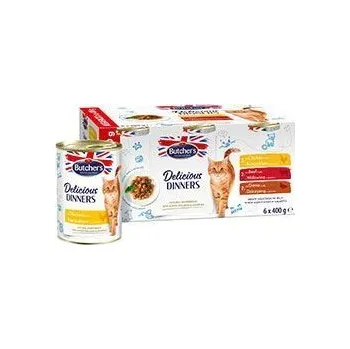 Krmivo pro kočku Butcher's Cat Delic.Dinners kuř/hov/zvěř. konz.6x400g
