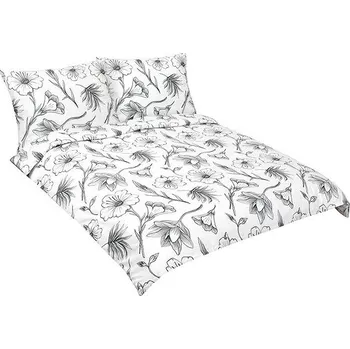 Povlečení BELLATEX Povlečení bavlna F 90/935 ibišek šedý 1 ks 200 × 200, 2 ks 70 × 90