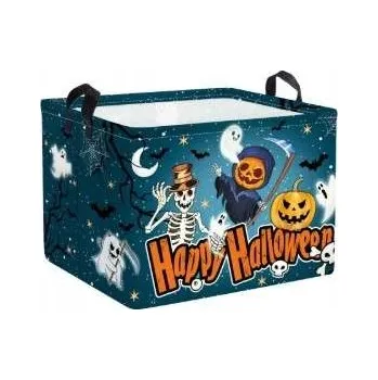 Úložný box Krabička organizér do skříně s motivem Halloweenu 30x30 cm pro děti, bílá
