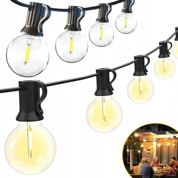 Venkovní osvětlení ZAHRADNÍ SVĚTELNÝ ŘETĚZ 18m 30 LED Světýlka Zahradní 230V Venkovní Napájení