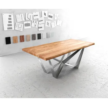Jídelní stůl DELIFE Jídelní stůl Edge 200x100 XL akácie přírodní Spider plochá ocel nerezová ocel Live-Edge