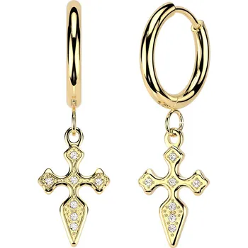 Náušnice Šperky4U Zlacené visací ocelové náušnice s křížky - OPN2025-GD