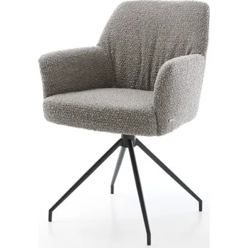 Jídelní židle DELIFE Jídelní židle Xana-Flex s područkami bouclé stříbrně šedá křížová podnož zúžená černá otočná o 180° taštičkové pružiny