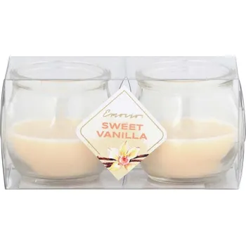 Svíčka Emocio Sklo 56x55 mm 2 ks v plastové krabičce Sweet Vanilla vonná svíčka 2x28 gram 230 gram