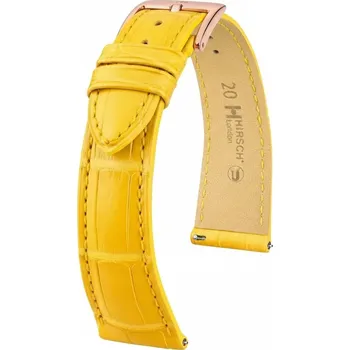 Řemínek na hodinky Kožený řemínek Hirsch London L 04307072-7, žlutý, aligátoří kůže, délka L, Quick Release - 22 mm
