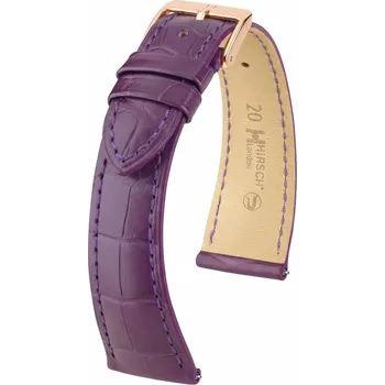Řemínek na hodinky Kožený řemínek Hirsch London L 04307086-7, fialový, aligátoří kůže, délka L, Quick Release - 17 mm